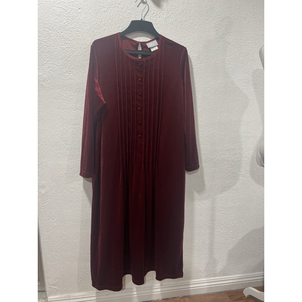 Blair Red Velour Vintage Night Gown Dress Womens XL Button Pleated
